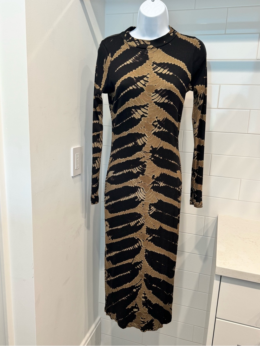 Young Fabulous & Broke Black and Tan Abstract Stripe Midi Dress